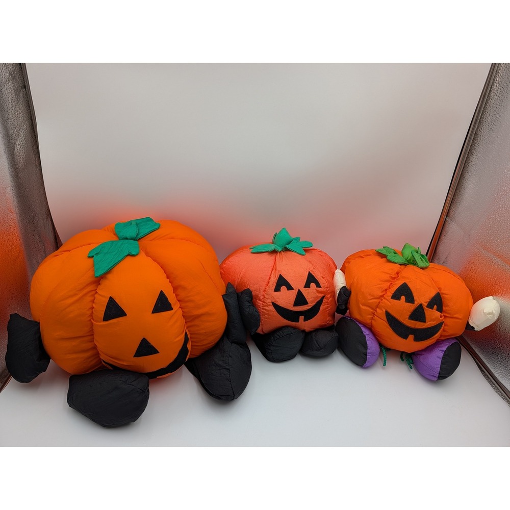 Gibson Greetings Pumpkin Plush Nylon Vintage 1993 1994 Jack O Lantern Lot of 3